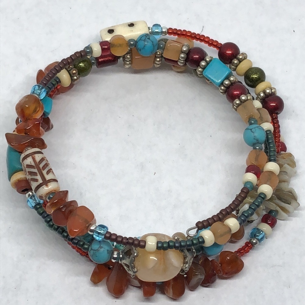 ARTISAN made boho style bone, gemstone beads coil bracelet - Picture 4 of 5